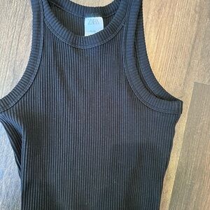 Zara Black Ribbed Tank Top Cropped - Girls 11/12